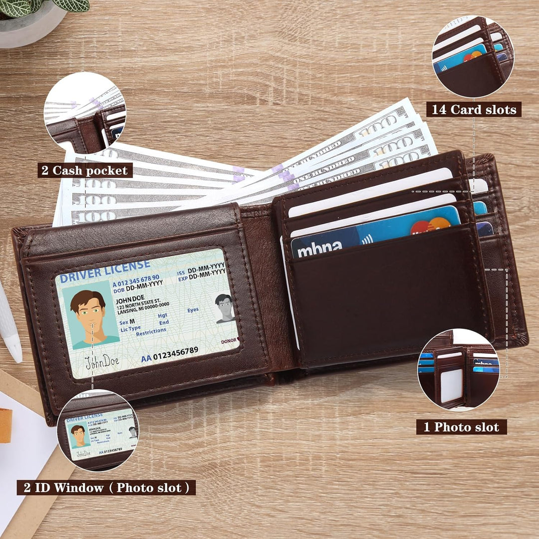 Billetera de cuero plegable para hombre, de gran capacidad, bloqueo...