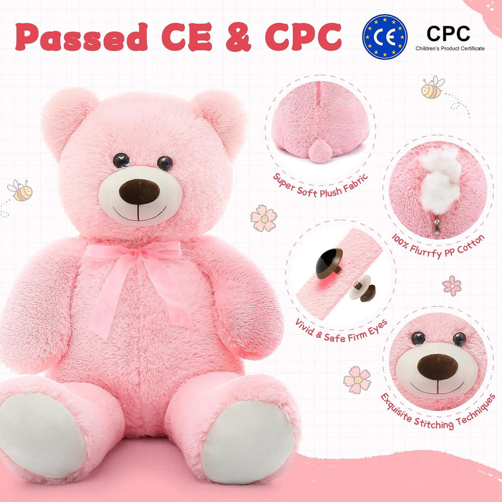 MorisMos Oso de Peluche Gigante de 3 Pies - 36 Pulgadas, Oso de Peluche Rosa Grande para Novia, Novio, Esposa, Mamá, Prometido, Regalo de San Valentín, Oso de Peluche Grande para Baby Shower