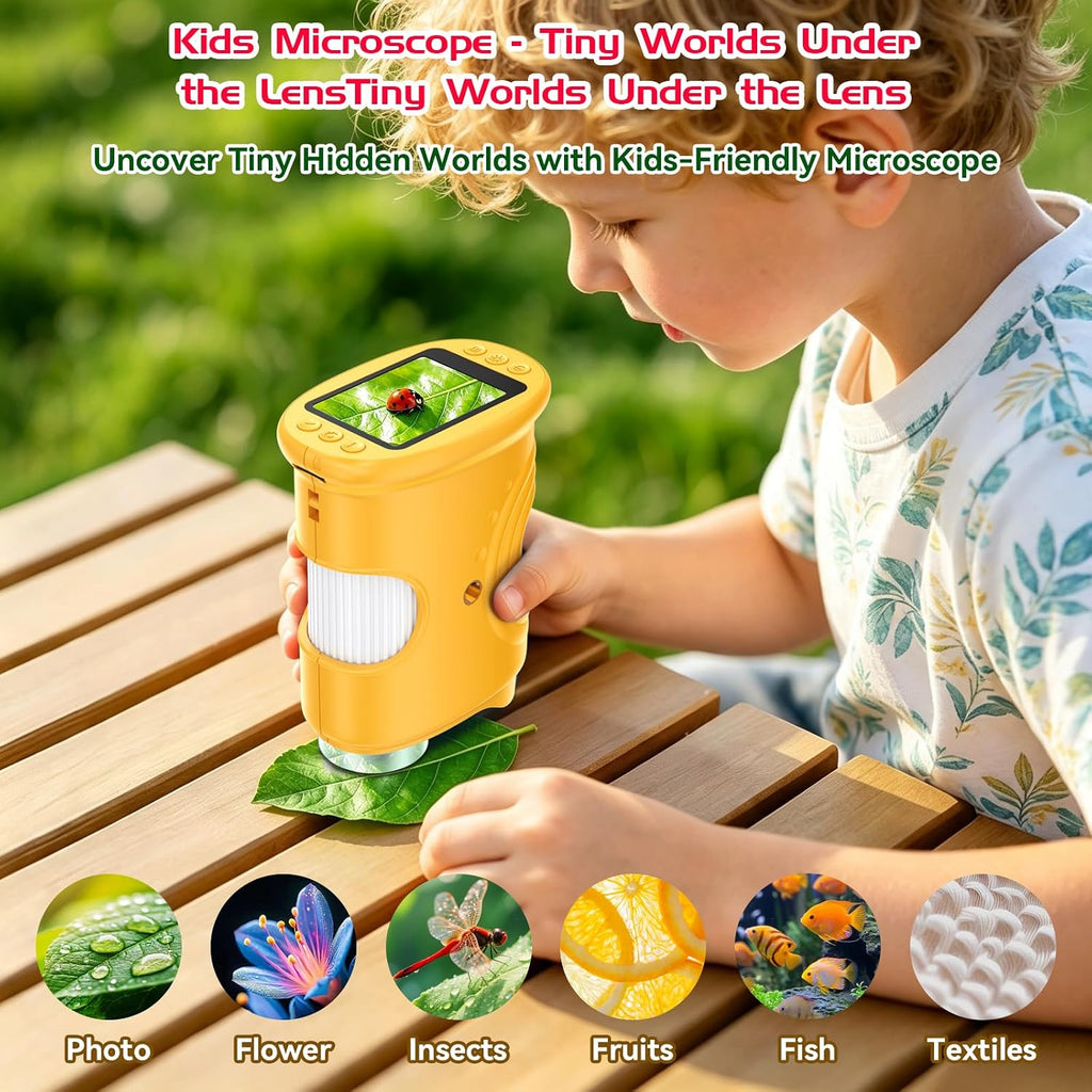Microscopio de mano digital 1000X con pantalla IPS de 2.0 pulgadas, juguete de ciencia STEM de bolsillo recargable, regalo educativo para niñas, niños, estudiantes de 3 a 12 años