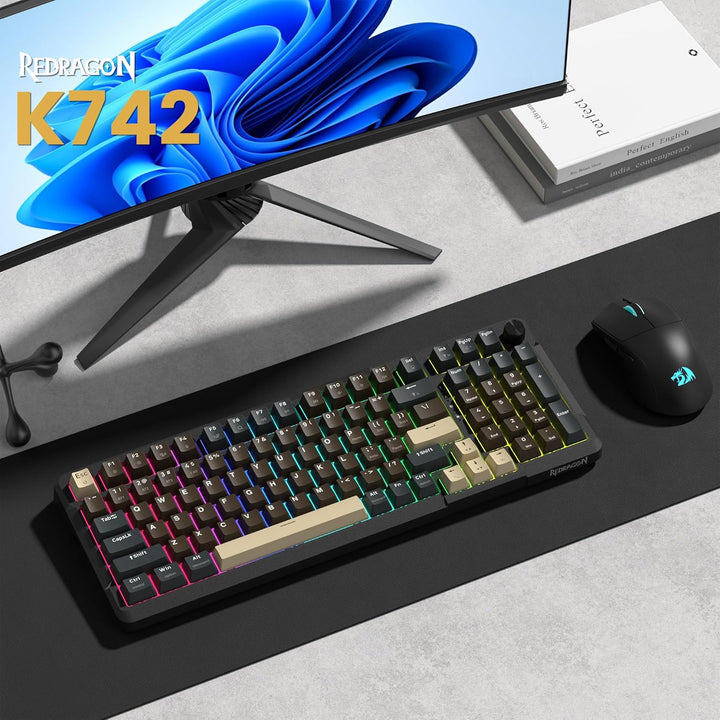 Redragon K742 Teclado mecánico inalámbrico para juegos con perilla,...