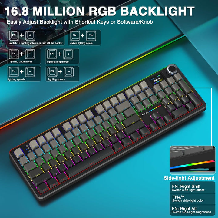 AULA F108 PRO - Teclado mecánico inalámbrico con pantalla y perilla...
