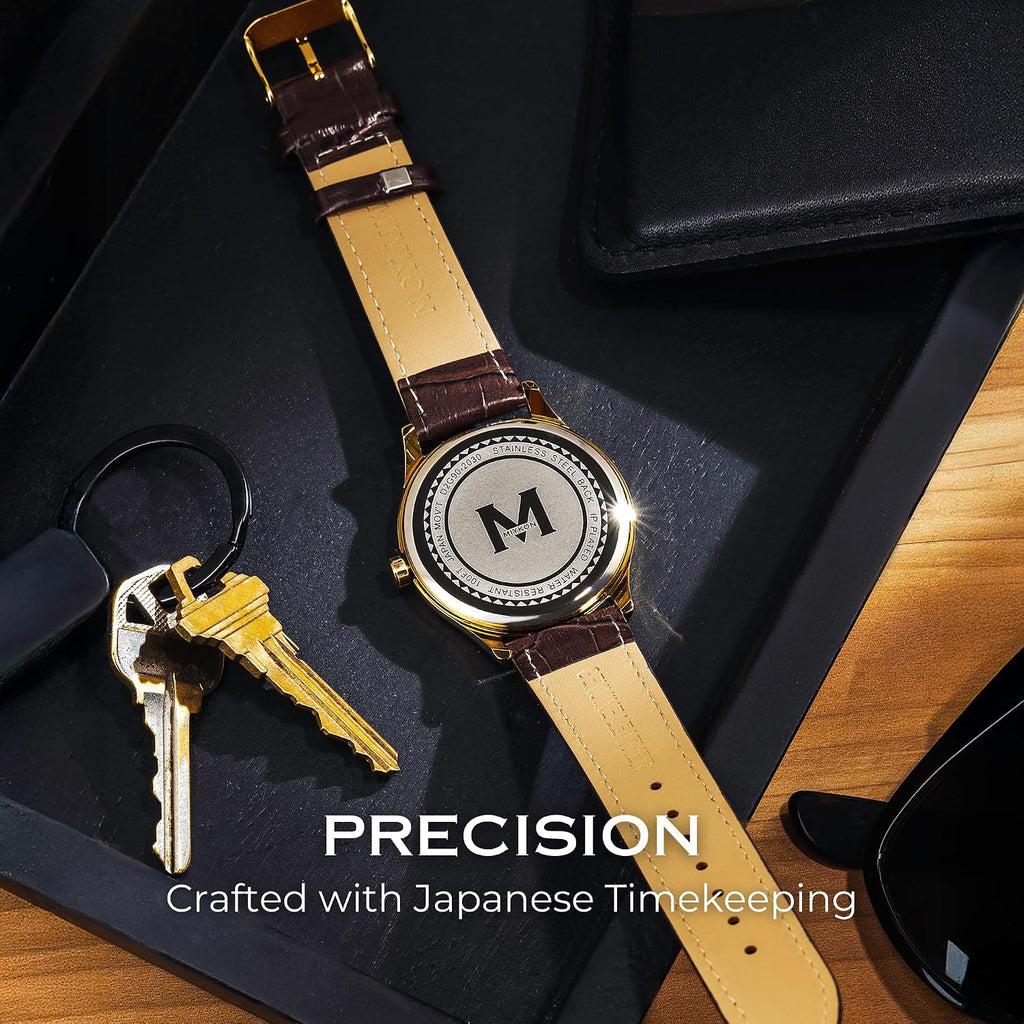 Reloj de vestir ultradelgado Miykon para hombre, correa de cuero genuino, resistente al agua