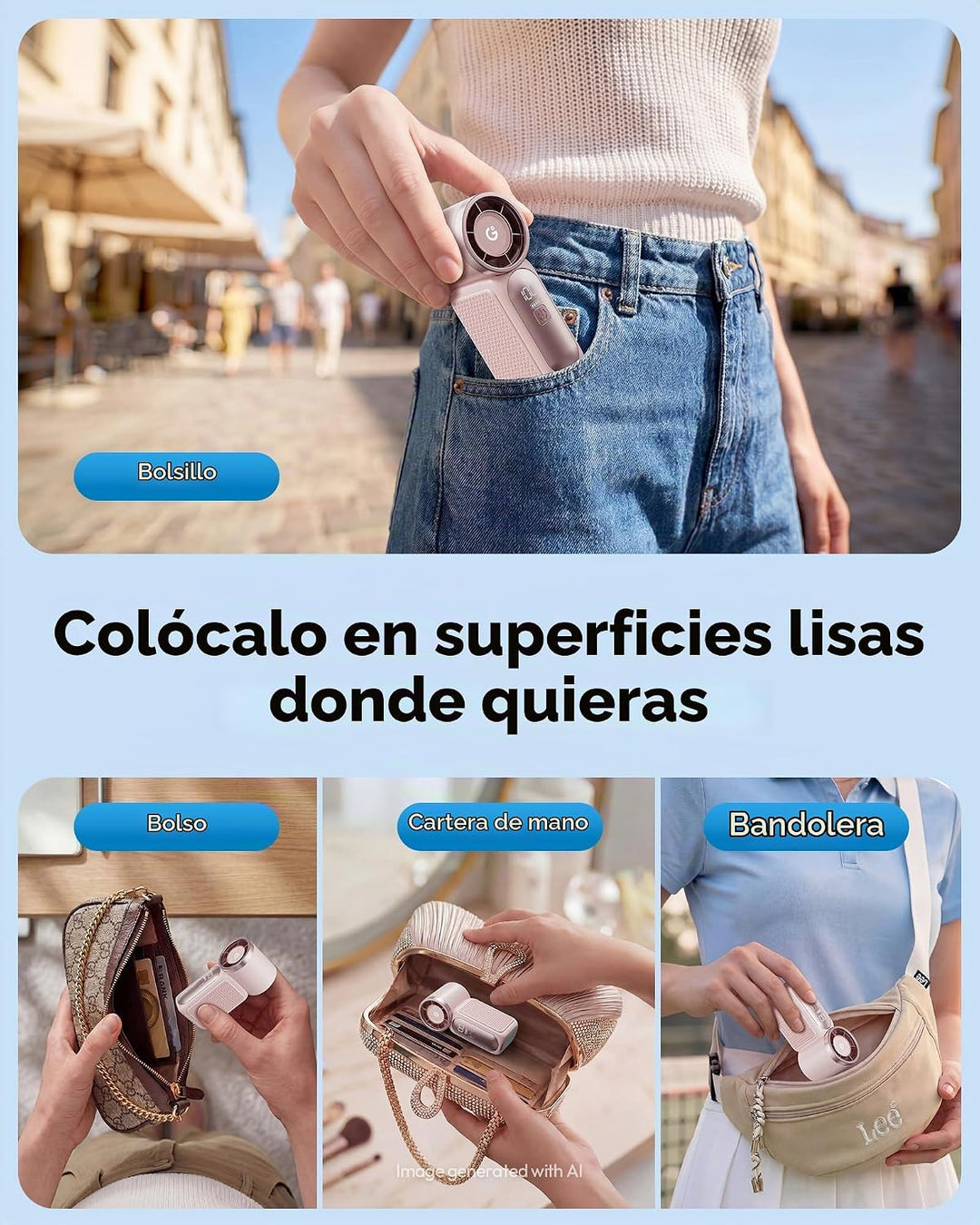 Gaiatop Mini ventilador portátil de mano, 6 velocidades 16900 RPM,...