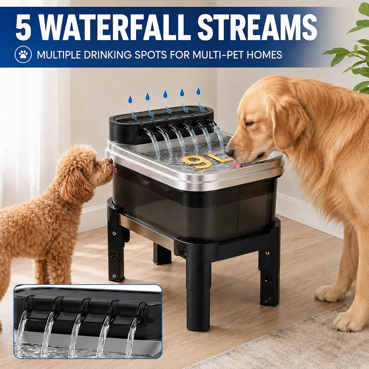 RPZ Fuente de agua elevada para perros de 9L con filtro para perros