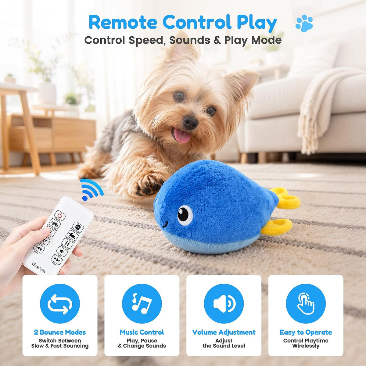 BurgeonNest Juguete interactivo para perros, juguete de pelota móvil con 2