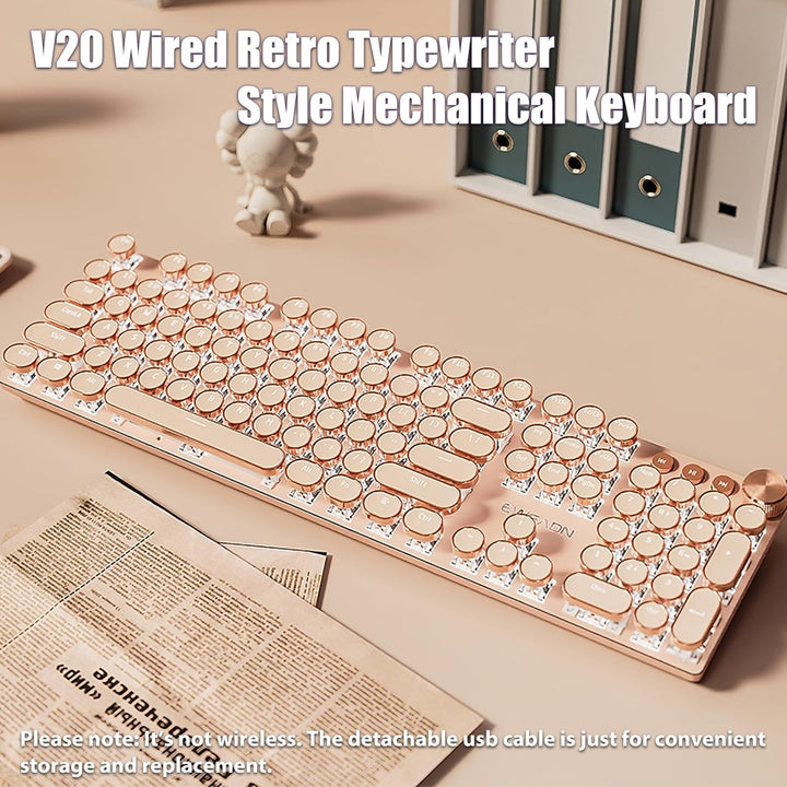 TISHLED Teclado mecánico estilo máquina de escribir para juegos con...