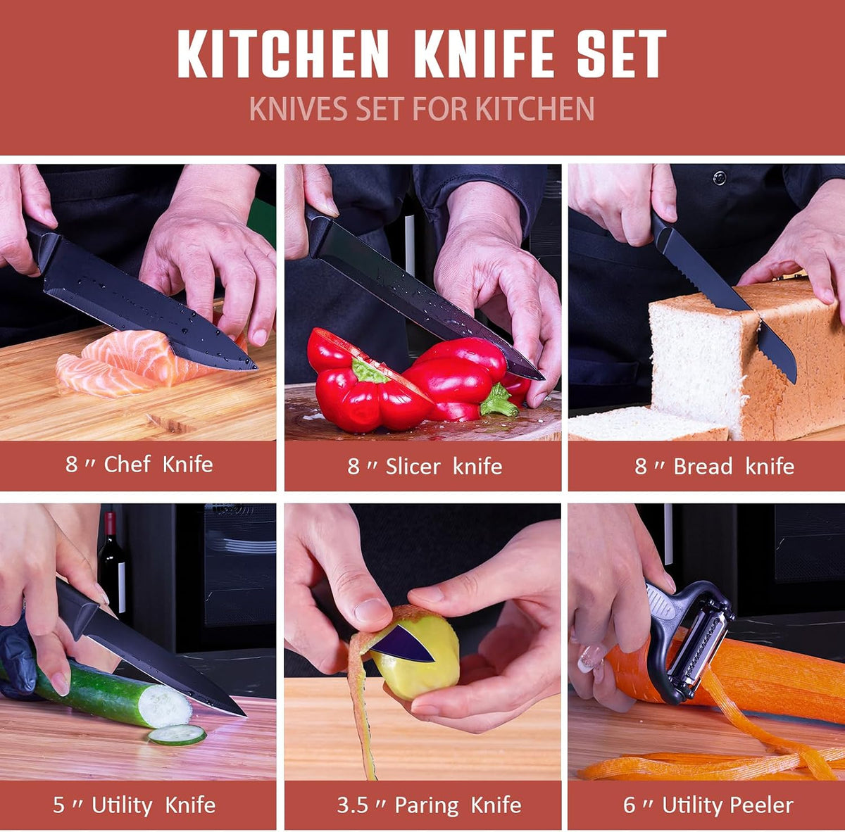Juego de cuchillos de cocina de acero inoxidable de 10 piezas con