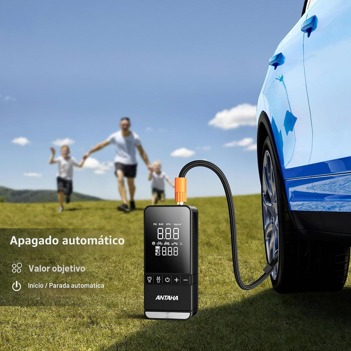 Inflador de neumáticos, compresor de aire portátil, bomba de aire inteligente inalámbrica de 150 PSI para neumáticos de automóvil, luz LED y apagado automático, bomba de neumáticos para