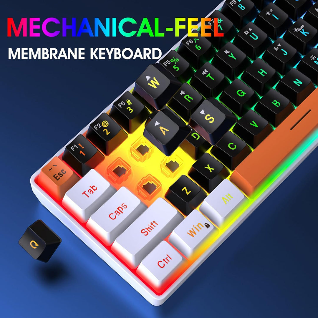 Snpurdiri 60 Percent Wired Gaming Keyboard, 63 Keys RGB Backlit Sma...