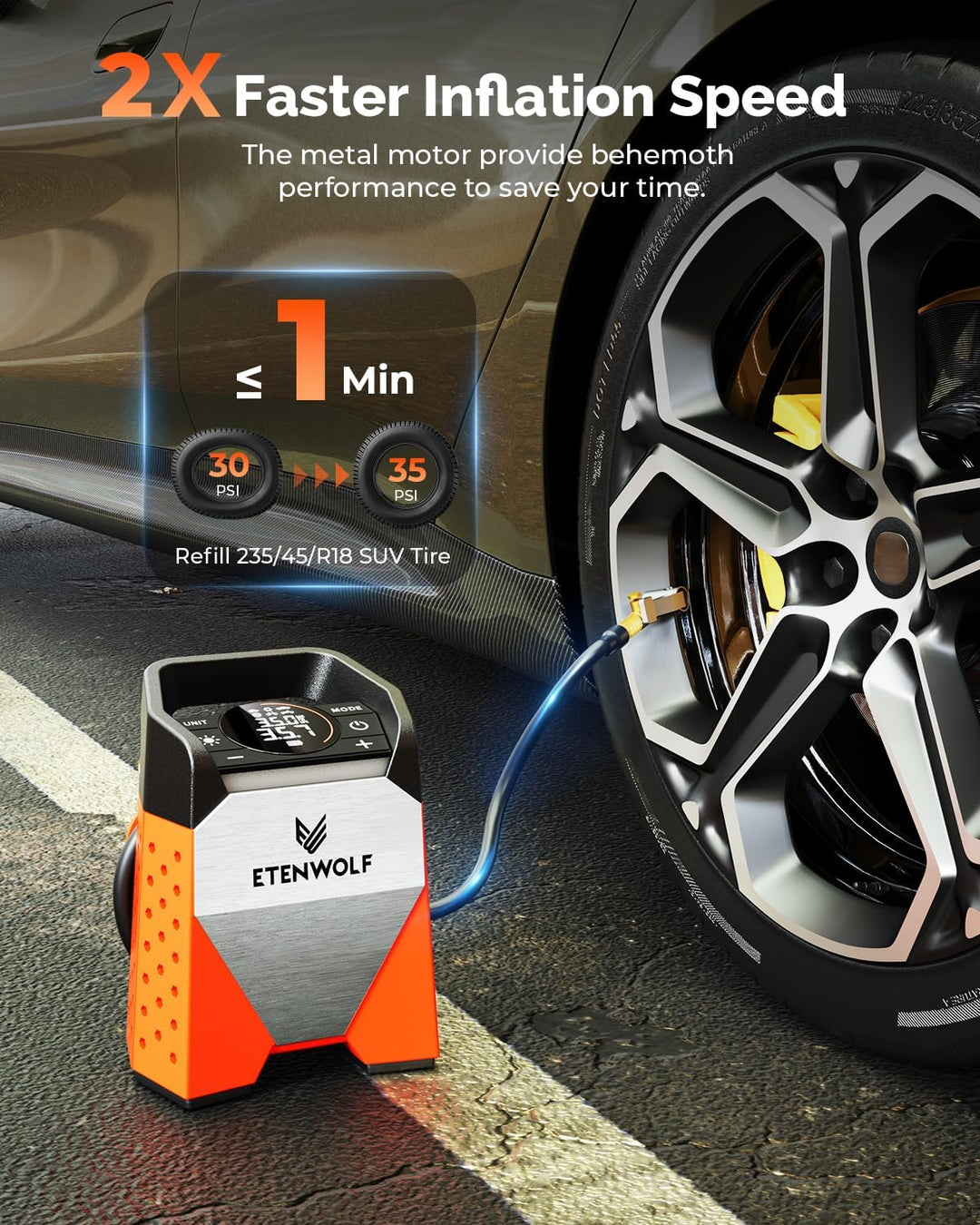 ETENWOLF ZEPHYR S3 Inflador de Neumáticos Compresor de Aire Portáti...