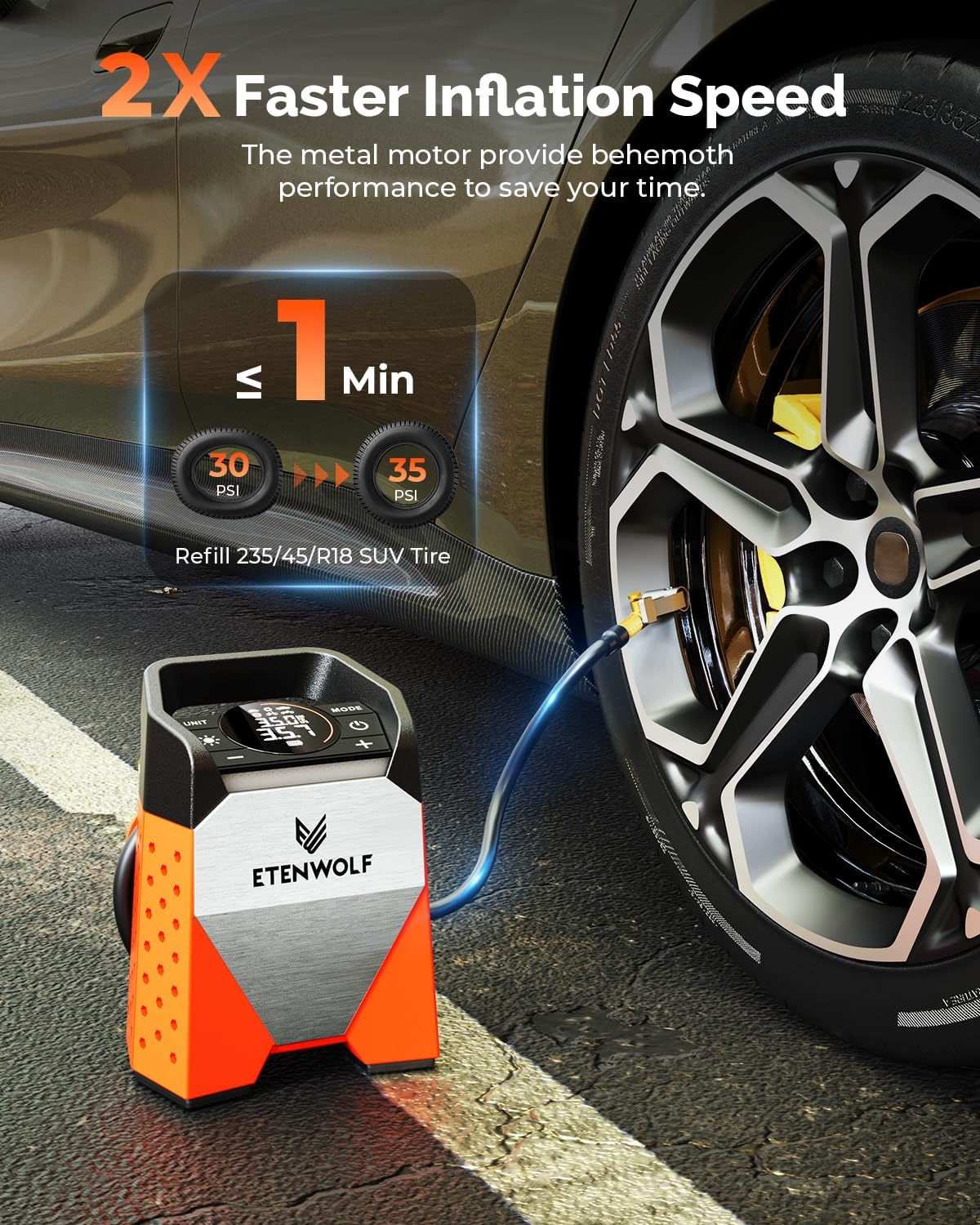 ETENWOLF ZEPHYR S3 Inflador de neumáticos Compresor de aire portátil