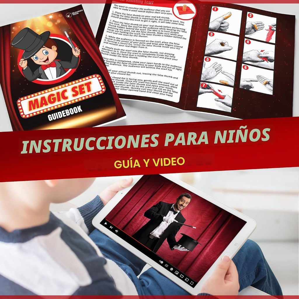 Kit de magia para niños | Juego de trucos de magia para niños de 6 8 10 12 años | Disfraz de mago para juego de simulación con guía fácil de seguir e instrucciones en video incluidas