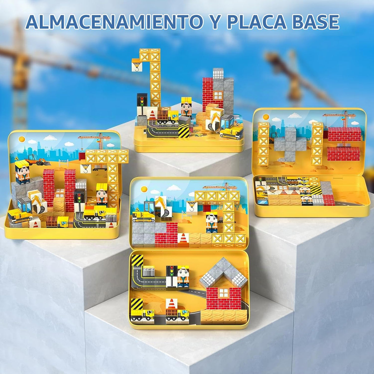Juego de 60 mini bloques magnéticos de viaje para niños, mini azulejos magnéticos de construcción cubos con caja de hierro portátil, juguete sensorial de construcción STEM para niños pequeños y niñas de 3-5, 4-8, 8-12 +