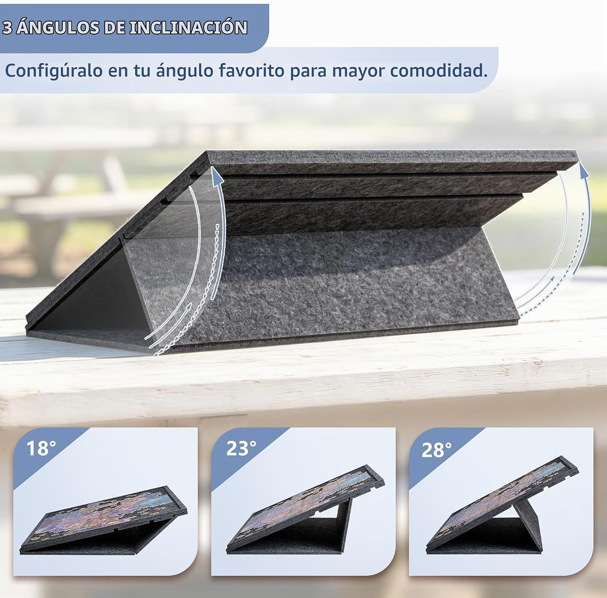 Tabla de rompecabezas inclinable con soporte y cubierta 2 en 1, mesa de almacenamiento de rompecabezas de fieltro ligero con 3 ángulos ajustables, 6 bandejas de clasificación para juegos de rompecabezas de hasta 1000 piezas (gris)