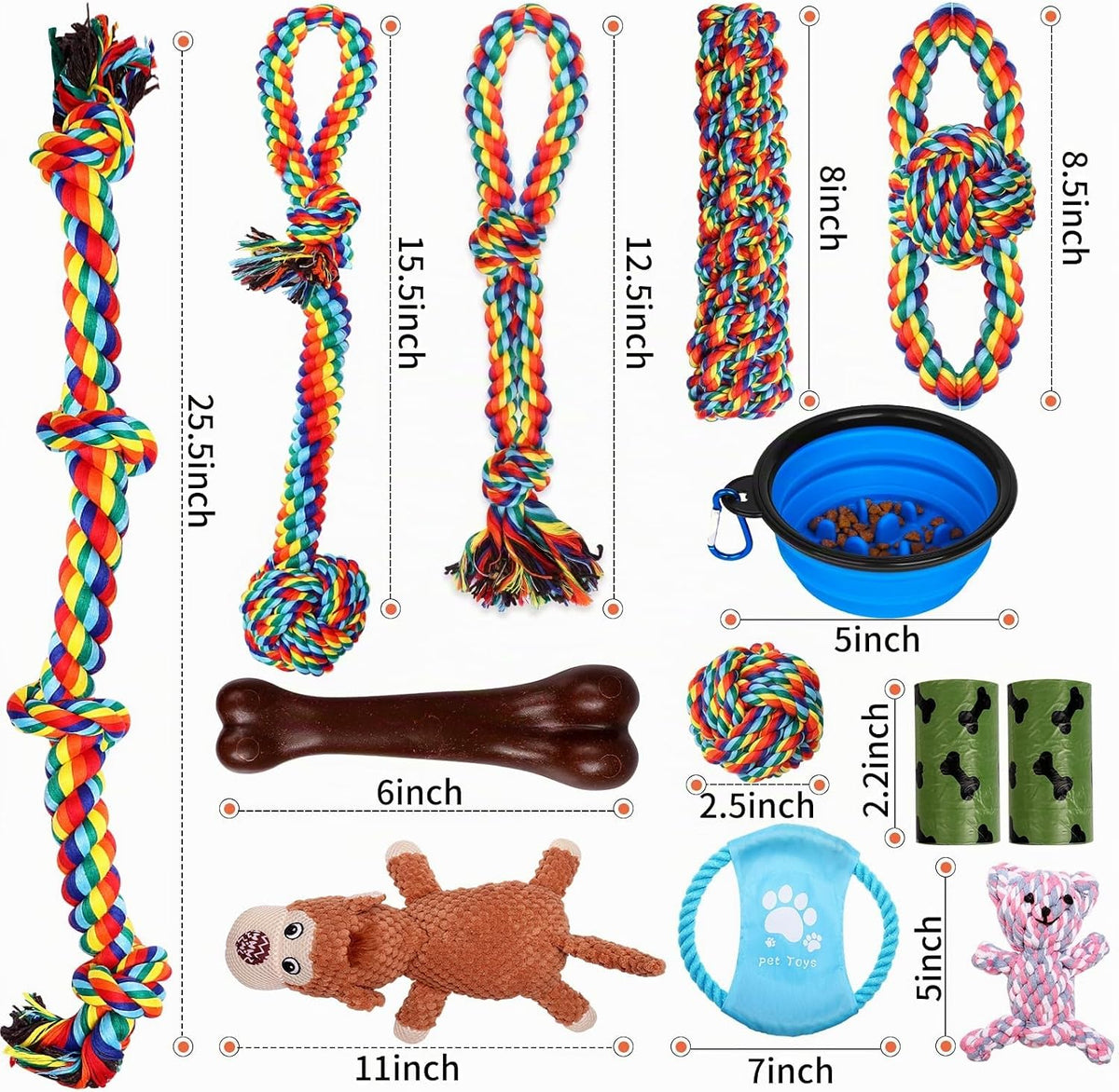 XLMYS Juguetes para perros para masticadores agresivos, paquete de 13, juguetes indestructibles de tira y afloja para razas de perros pequeñas, medianas y grandes, juguetes de limpieza de dientes