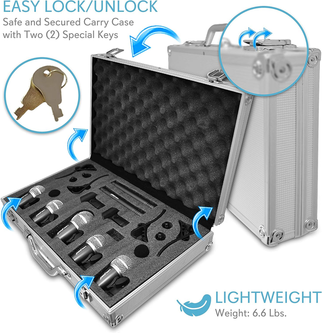 Pyle-Pro PDKM7 kit para batería, 7 micrófonos con cable y accesorio...