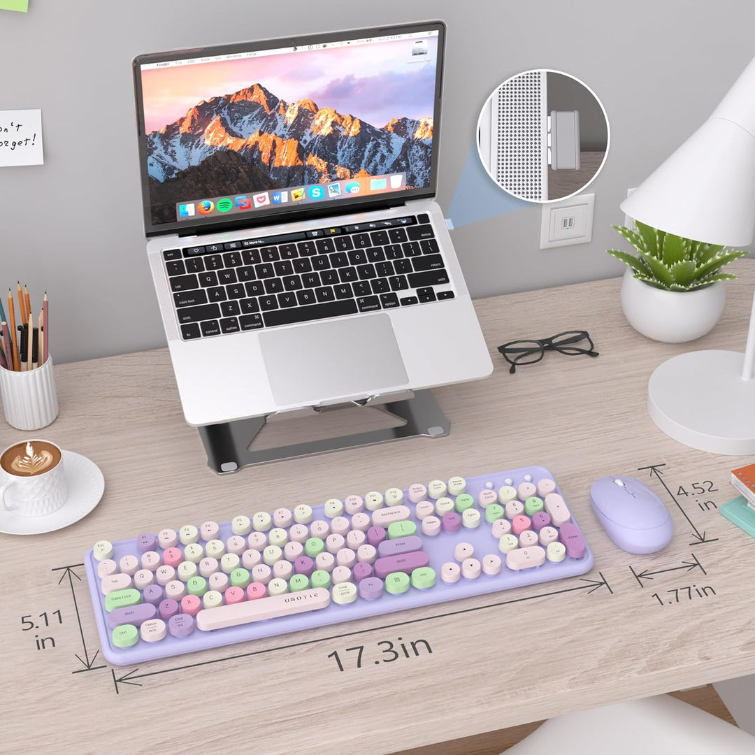UBOTIE Teclado inalámbrico colorido para computadora y mouse óptico...