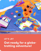 SimplyFun Let's Jet World Geography - Juego de mesa educativo para niños a partir de 8 años, juego de viaje mundial con mapa, tarjetas y peones de jet