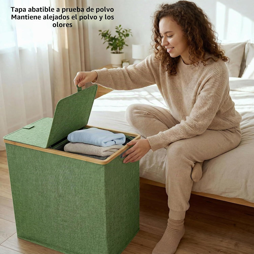 efluky - Cesta doble para ropa sucia con tapa y 2 bolsas extraíbles, color