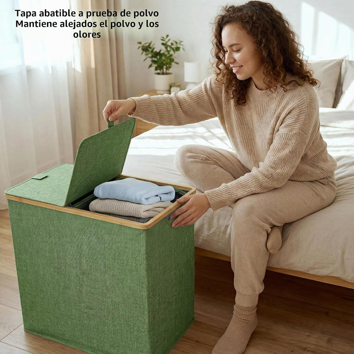 efluky - Cesta doble para ropa sucia con tapa y 2 bolsas extraíbles, color