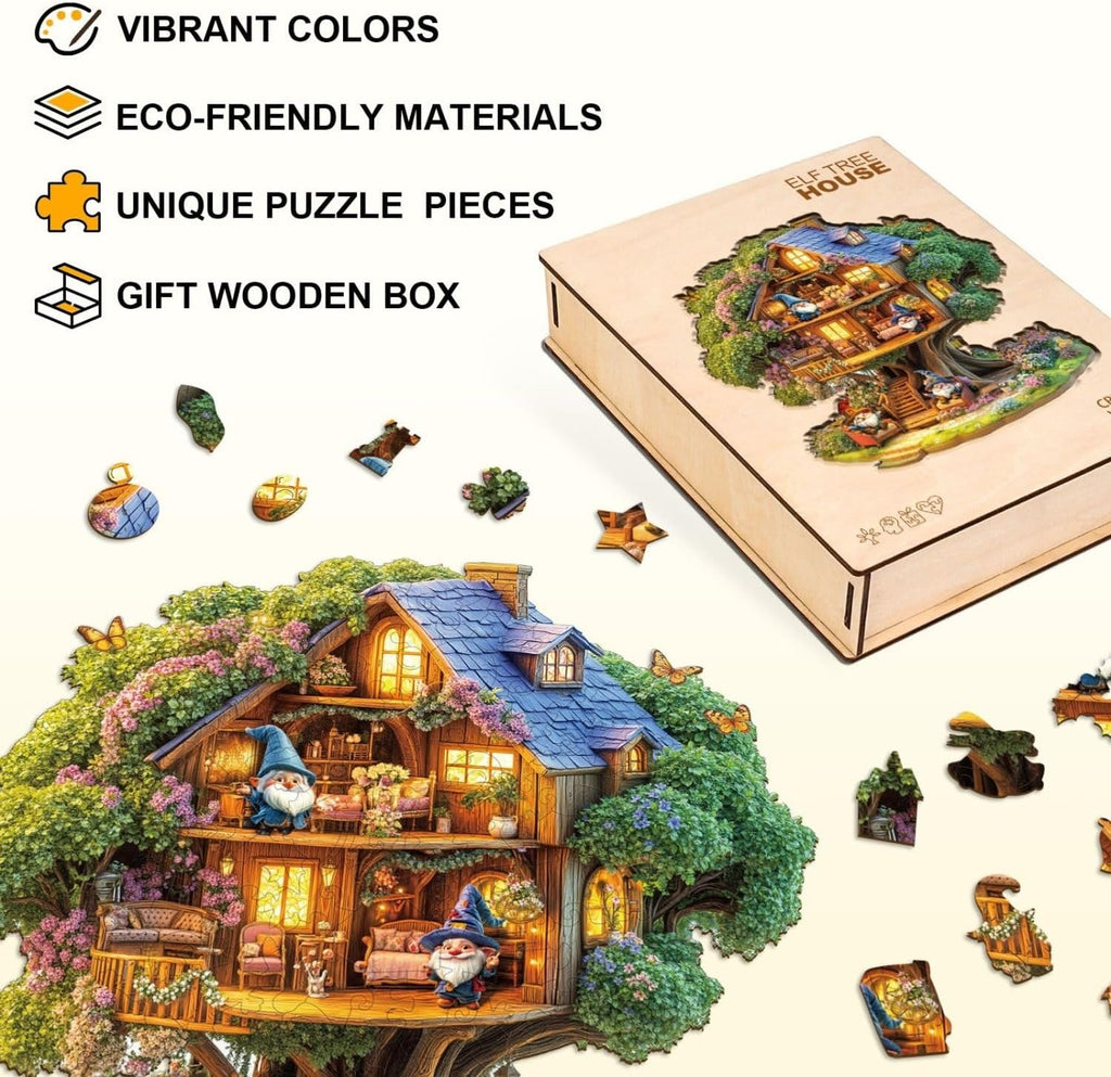 Rompecabezas de casa de árbol de elfos, regalos para adultos, 175 piezas de 11.4 x 11 pulgadas