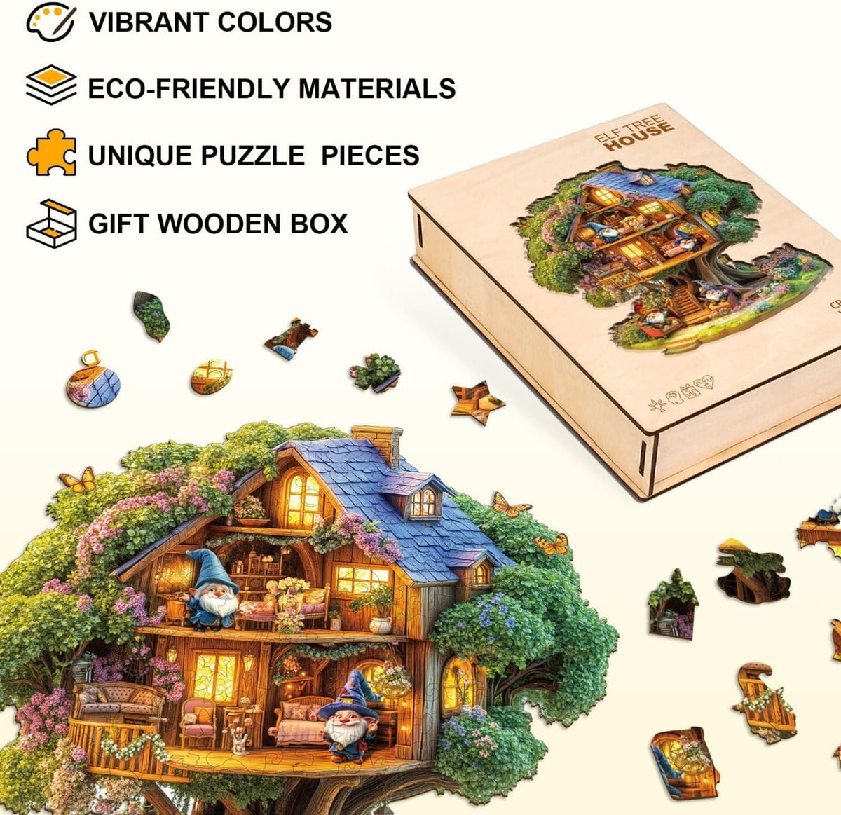 Rompecabezas de casa de árbol de elfos, regalos para adultos, 175 piezas de 11.4 x 11 pulgadas