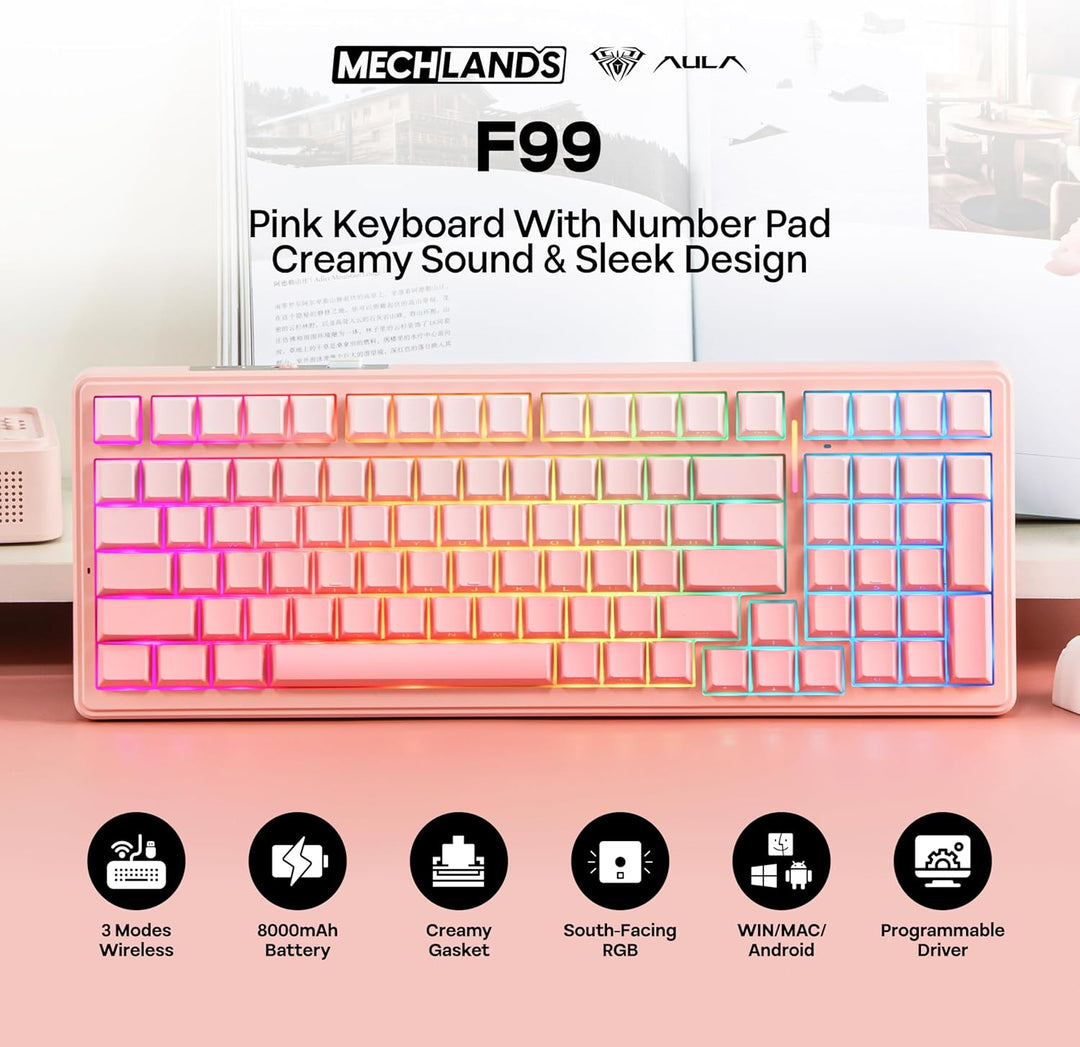 MechLands Aula F99 96% Teclado Inalámbrico para Juegos, Batería de...