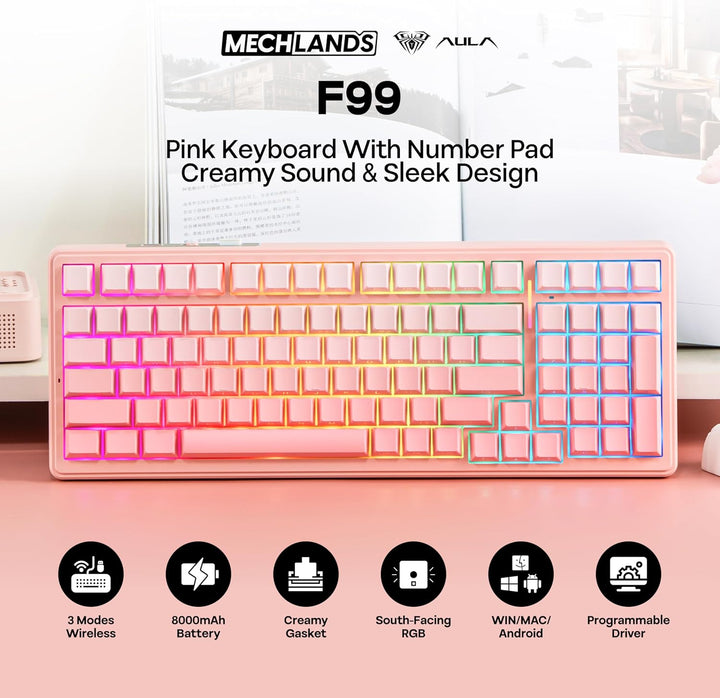 MechLands Aula F99 96% Teclado Inalámbrico para Juegos, Batería de...