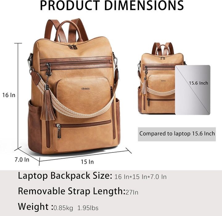 Shrrie Mochila de cuero vegano para computadora portátil para mujer...