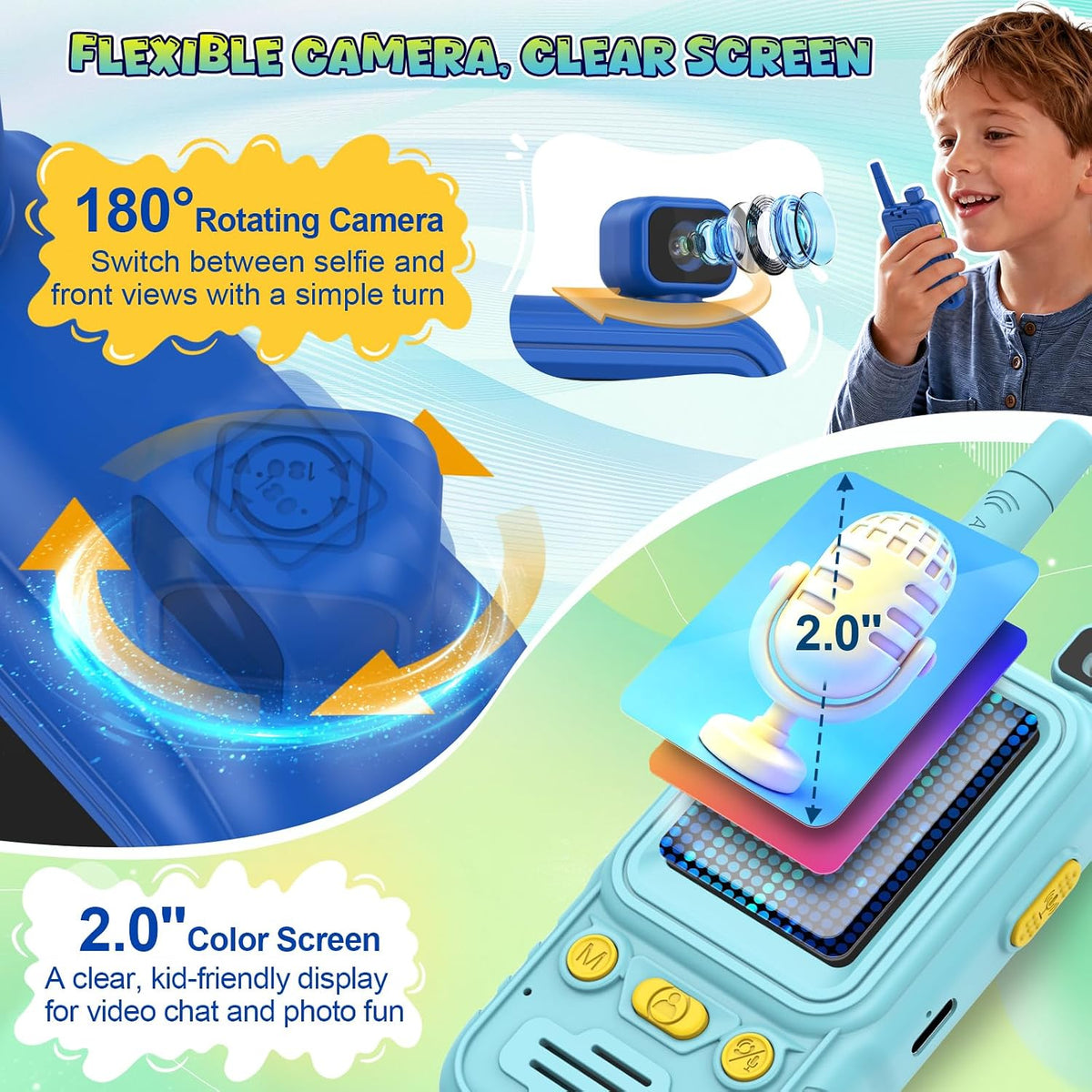 Video Walkie Talkies para Niños 2-Pack: Video Intercom Toys para Niños de 4-10 Años