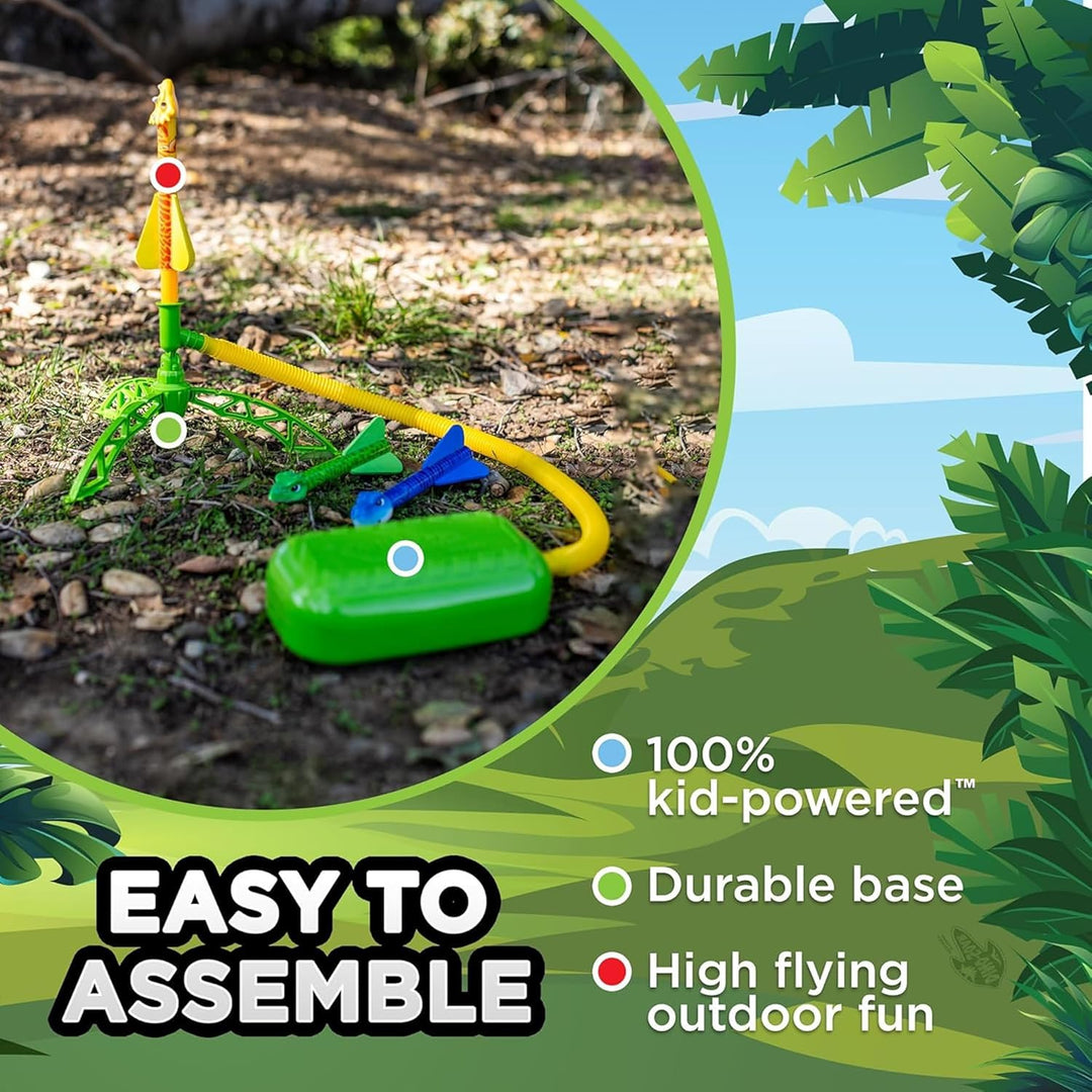 Stomp Rocket Dino-Soar - Lanzador de cohetes para niños, 3 cohetes...