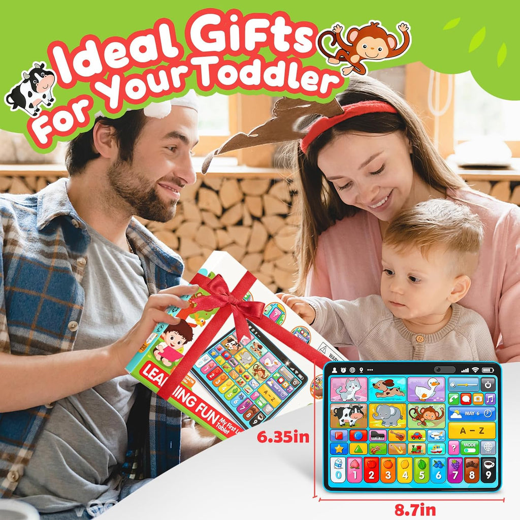 Peacurh Tableta de juguete de aprendizaje trilingüe con música y sonido, juguetes de terapia musical Montessori, regalos para niños, niñas, bebés, niños pequeños, para edades de 1, 2, 3 años (12-18 meses)