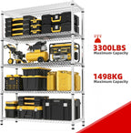 M MZG Estantes de almacenamiento de 5 niveles con carga de 3300 libras, estantes de metal de alambre de metal para almacenamiento, estantes ajustables de garaje para despensa, cocina, garaje, cromado