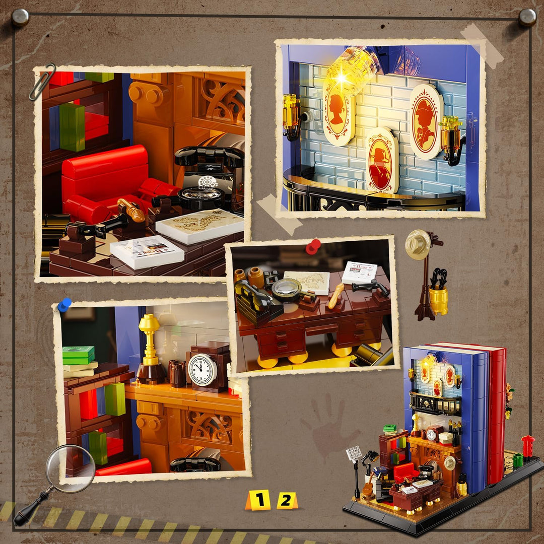 Juego de construcción de sujetalibros de detective con