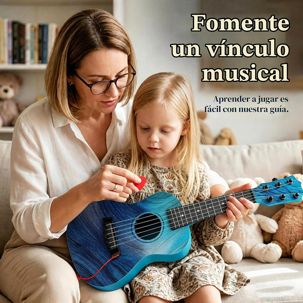 Ukelele de guitarra infantil para 3-5, 21 pulgadas, 6 cuerdas, azul