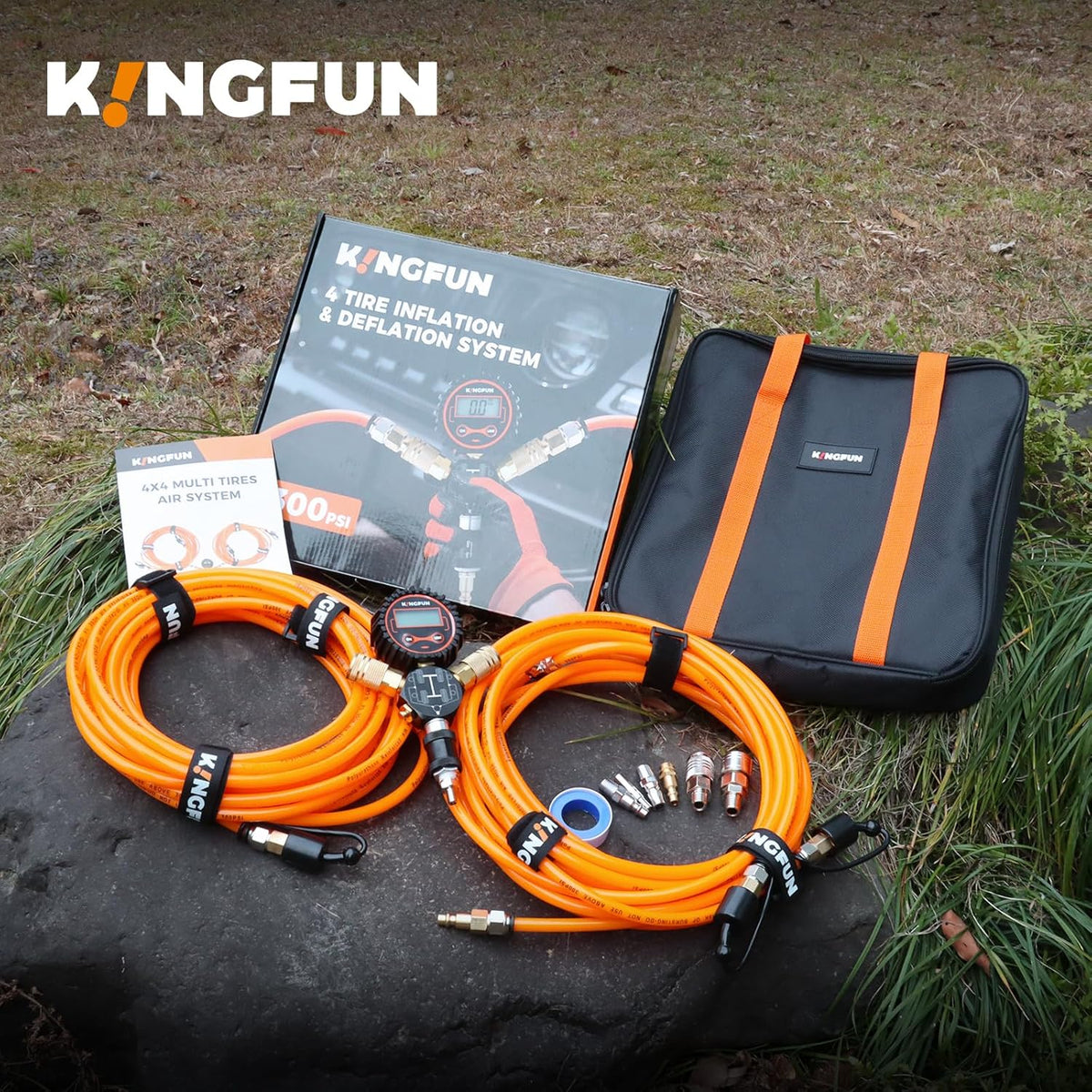 Kingfun Sistema de inflado y desinflado de 4 neumáticos, kit de man...