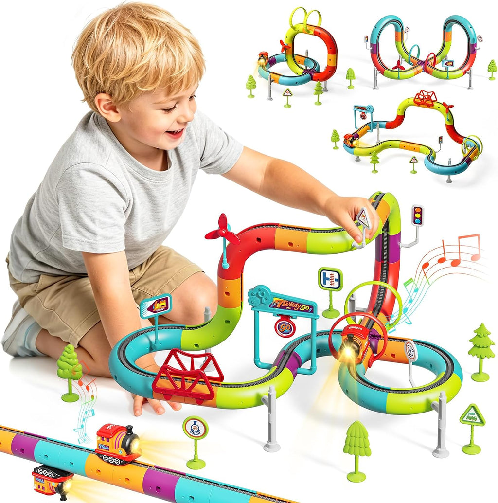 Juego de tren eléctrico para niños de 4 a 8 años, pistas de carreras