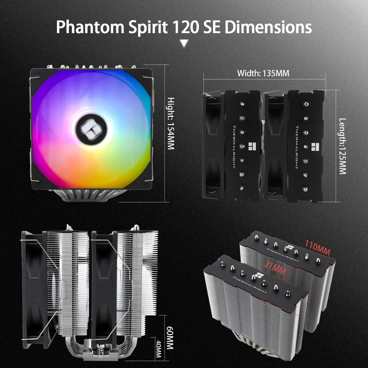 Thermalright Enfriador de aire para CPU PS120SE ARGB, enfriador de...