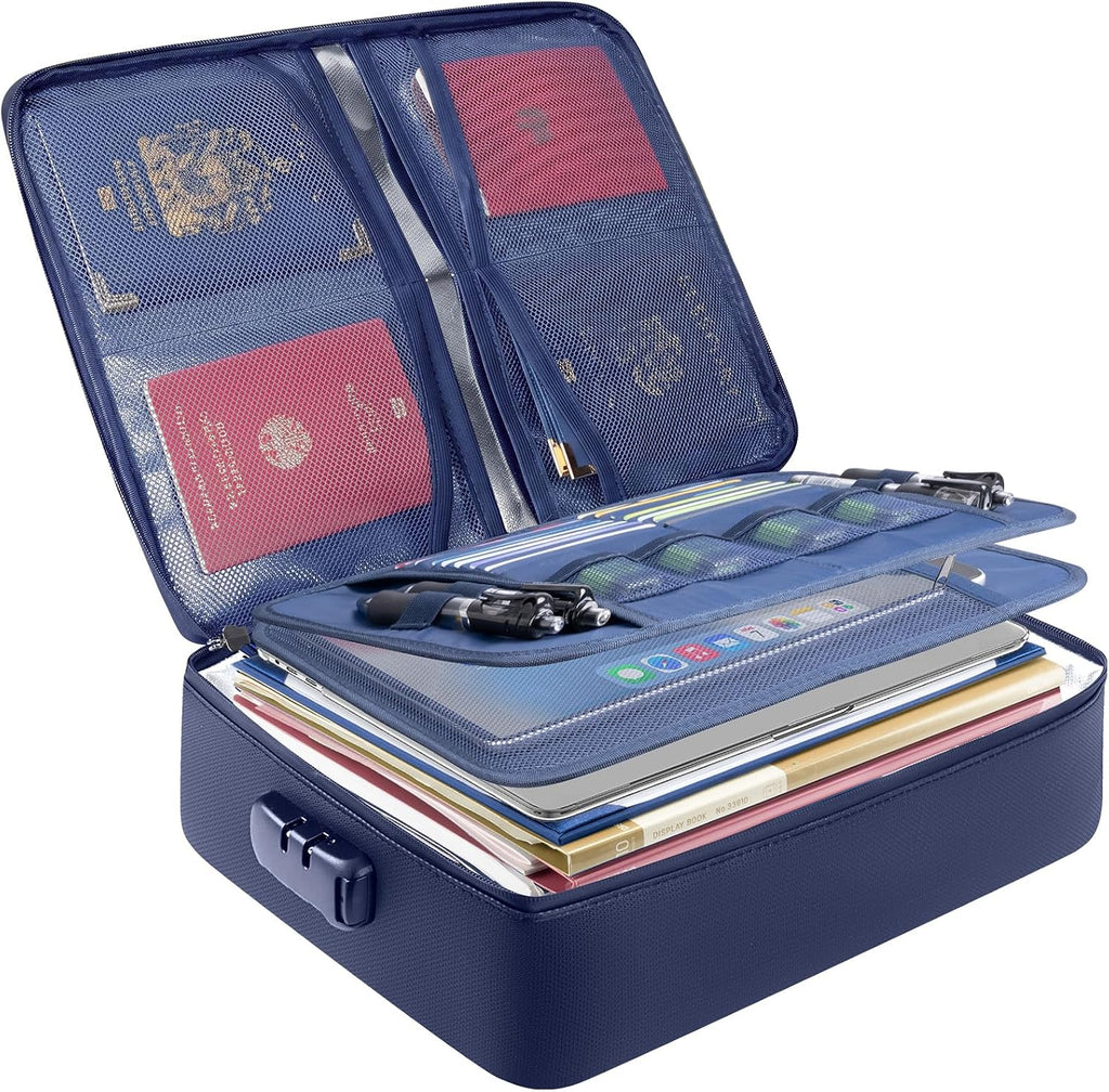 BALEINE Caja de documentos ignífuga con cerradura, bolsa portátil ignífuga para documentos impermeable, cajas de archivos a prueba de fuego para documentos, caja organizadora de archivos para papeleo