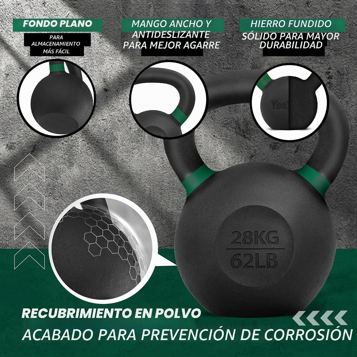 Yes4All Kettlebell con Recubrimiento en Polvo, Pesos de 9-88 lb de Hierro Fundido