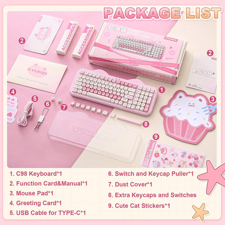 YUNZII C98 Wireless Mechanical Keyboard with Number Pad,99 Key BT5....