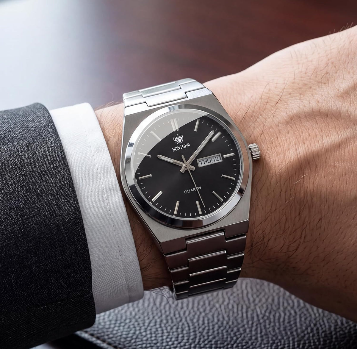Relojes de negocios de cuarzo de acero inoxidable de cara grande de