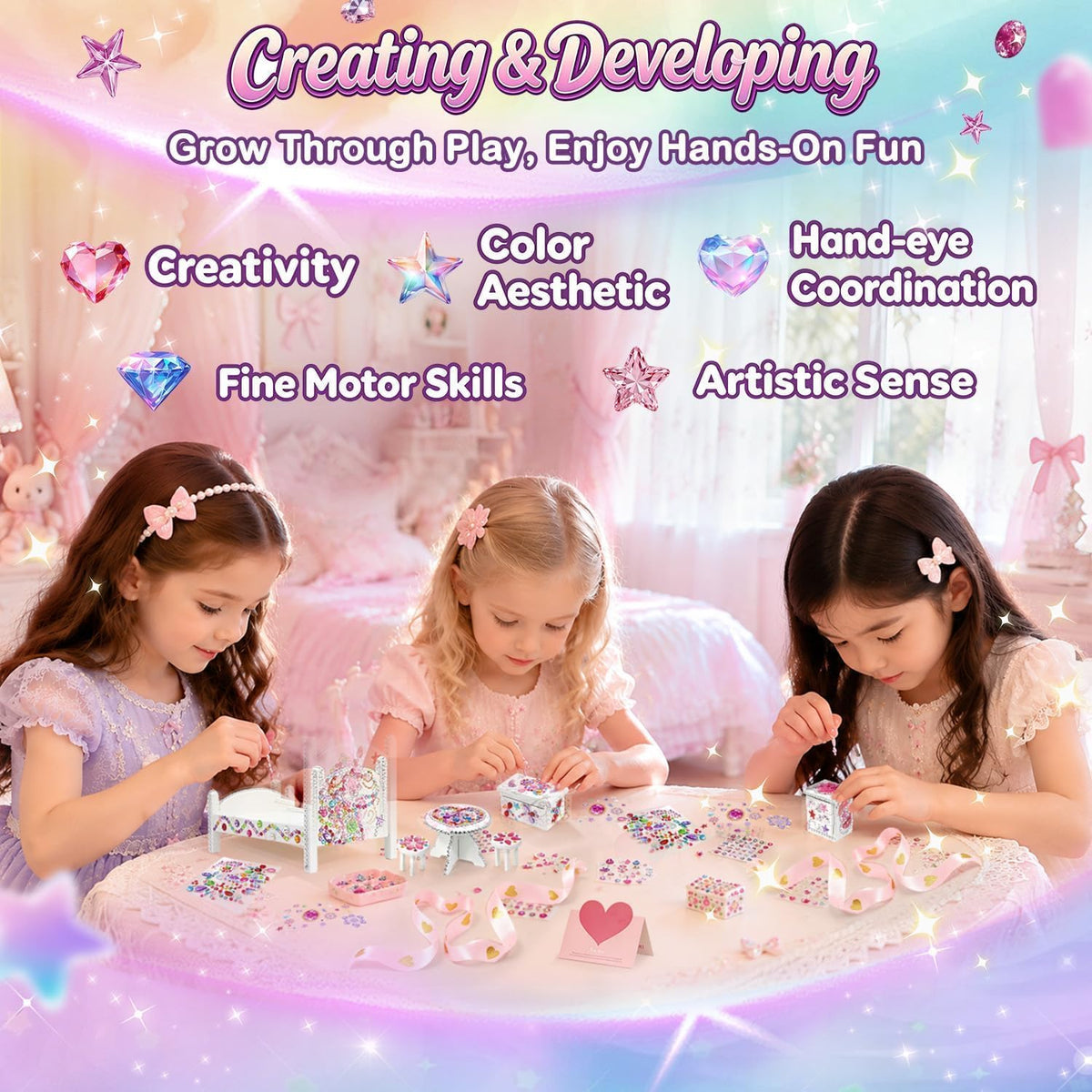 iland Kit de arte de gemas para dormitorio de 6 a 8 años, regalos de