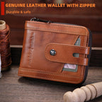 BULLCAPTAIN Cartera de cuero genuino para hombre con cremallera T23, Marrón