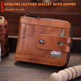 BULLCAPTAIN Billetera de cuero genuino para hombre con cremallera v...