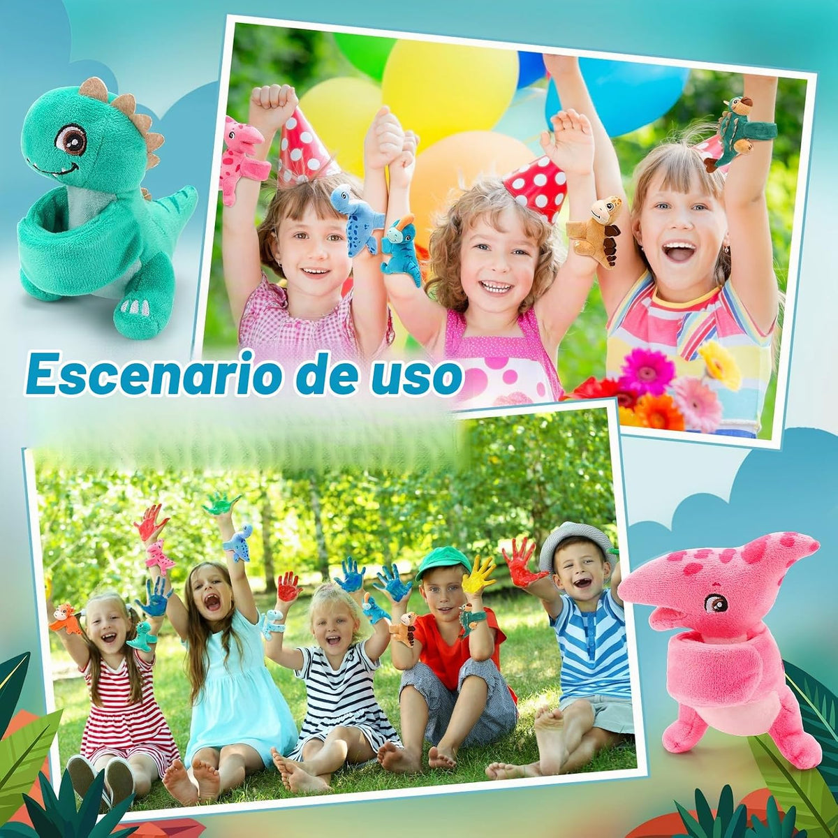 Liliful - Paquete de 8 pulseras de peluche para niños, diseño de dinosaurio