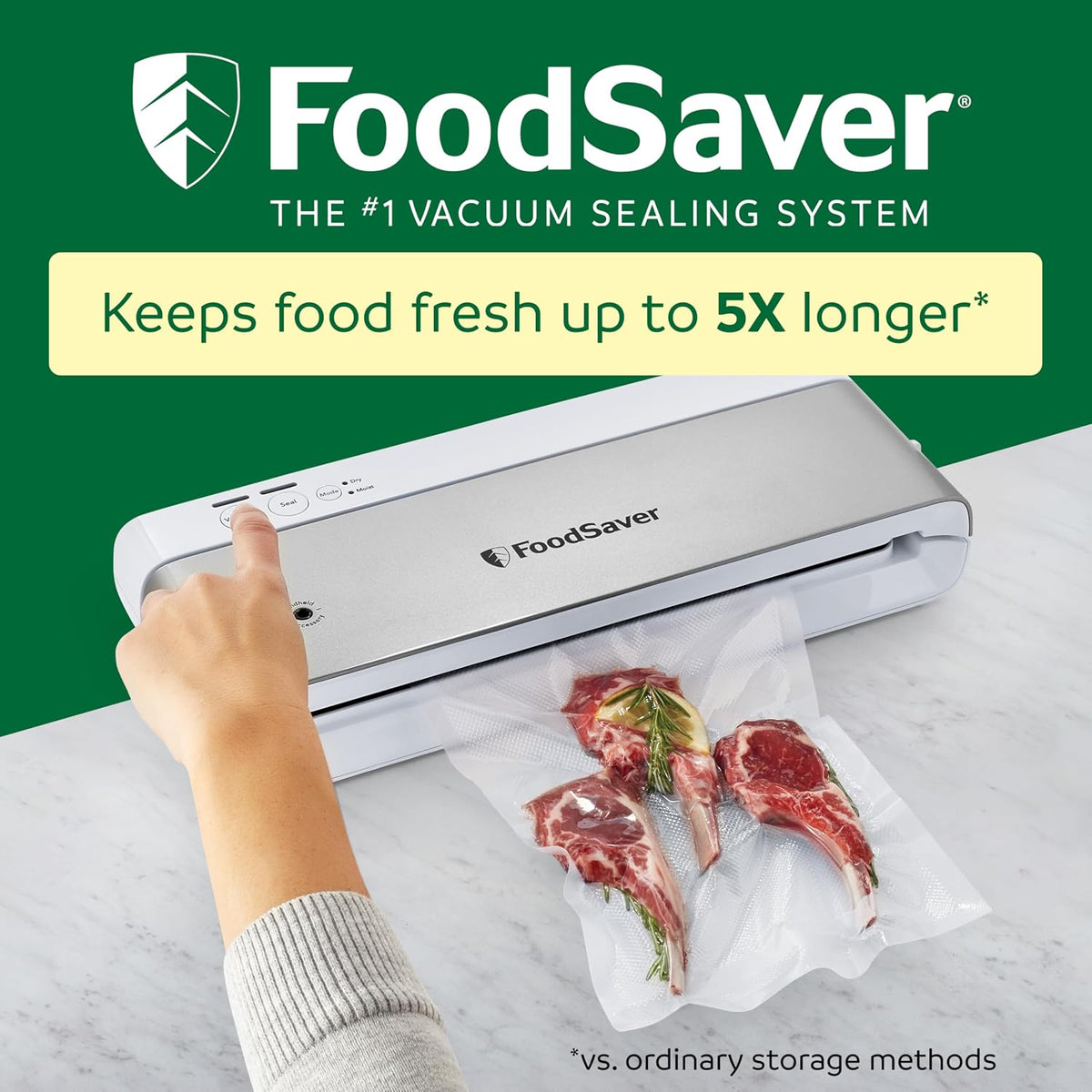 Máquina selladora al vacío compacta FoodSaver con bolsas herméticas y rollo - Ideal para Sous Vide y almacenamiento hermético de alimentos, blanco