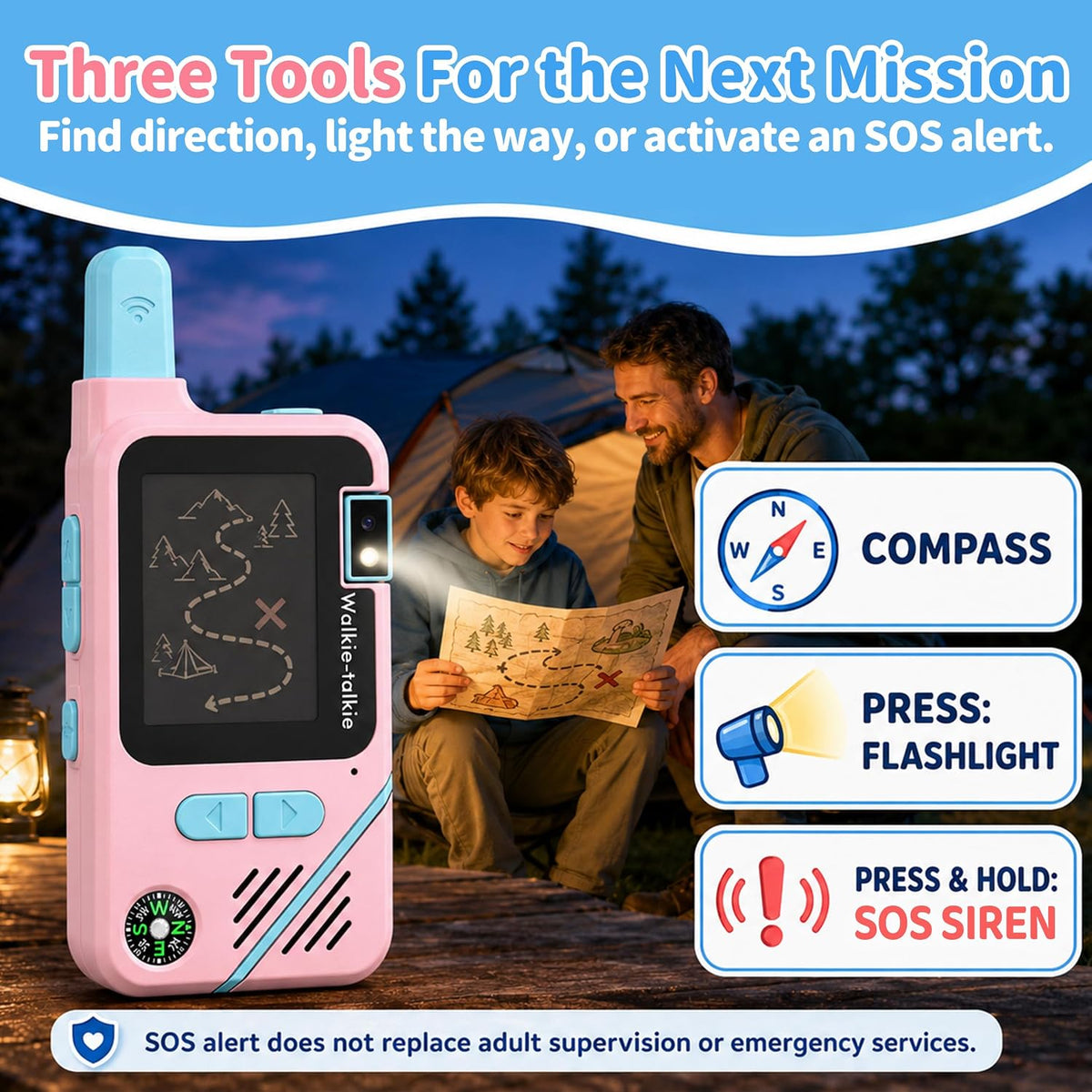 Walkie Talkies de video para niños, paquete de 2 con cámara giratoria de 180°, juguetes de largo alcance, recargable, clip y cordón, regalos de cumpleaños para niños y niñas de 3 a 12 años, interiores