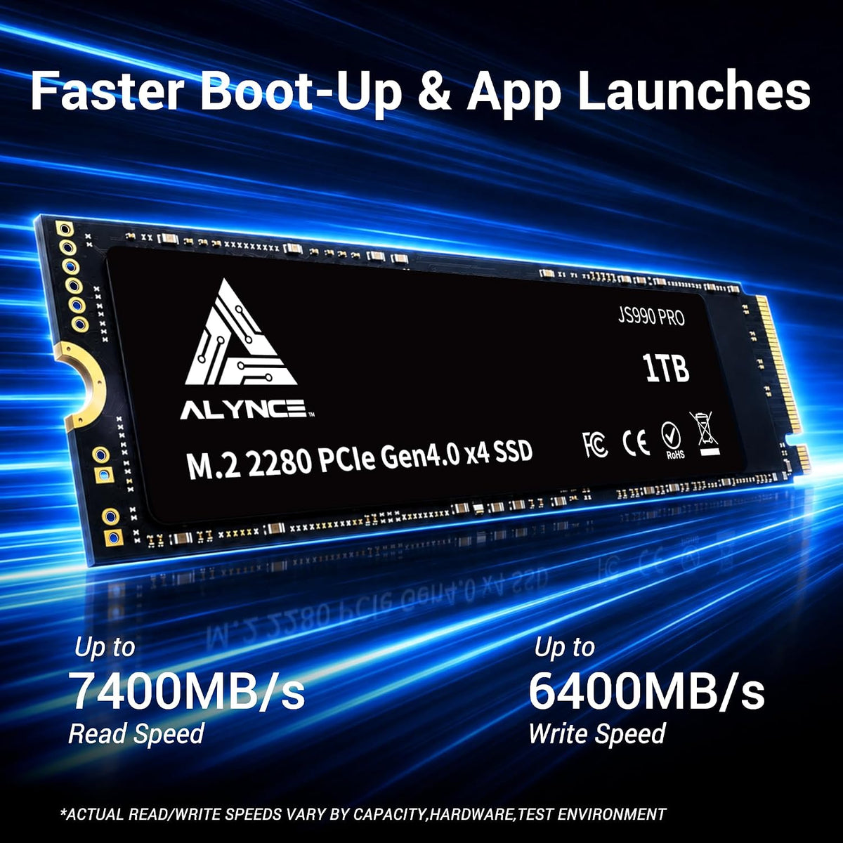 JS990 PRO SSD de 1 TB PCIe Gen4 x4 NVMe M.2 2280, hasta 7400 MB/s