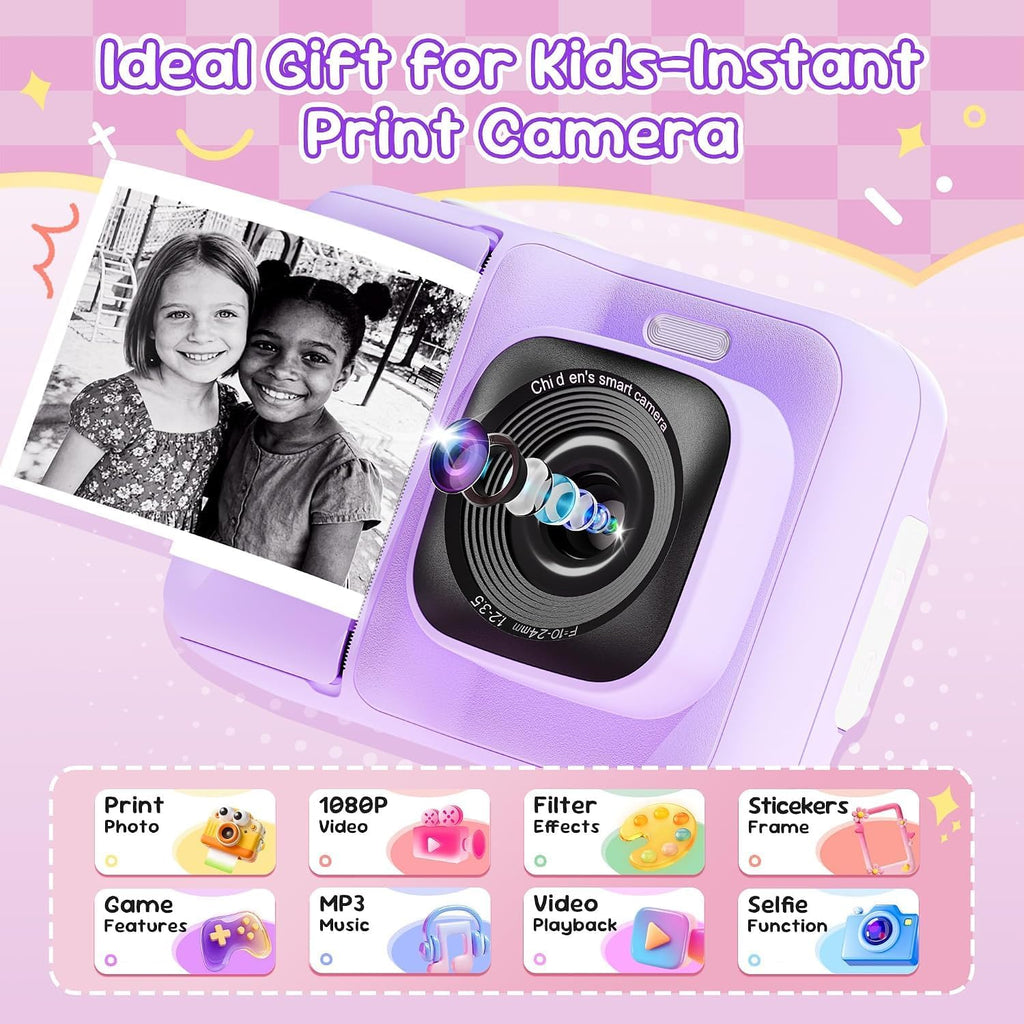 Cámara de impresión instantánea para niños, 1080P con tarjeta de 32